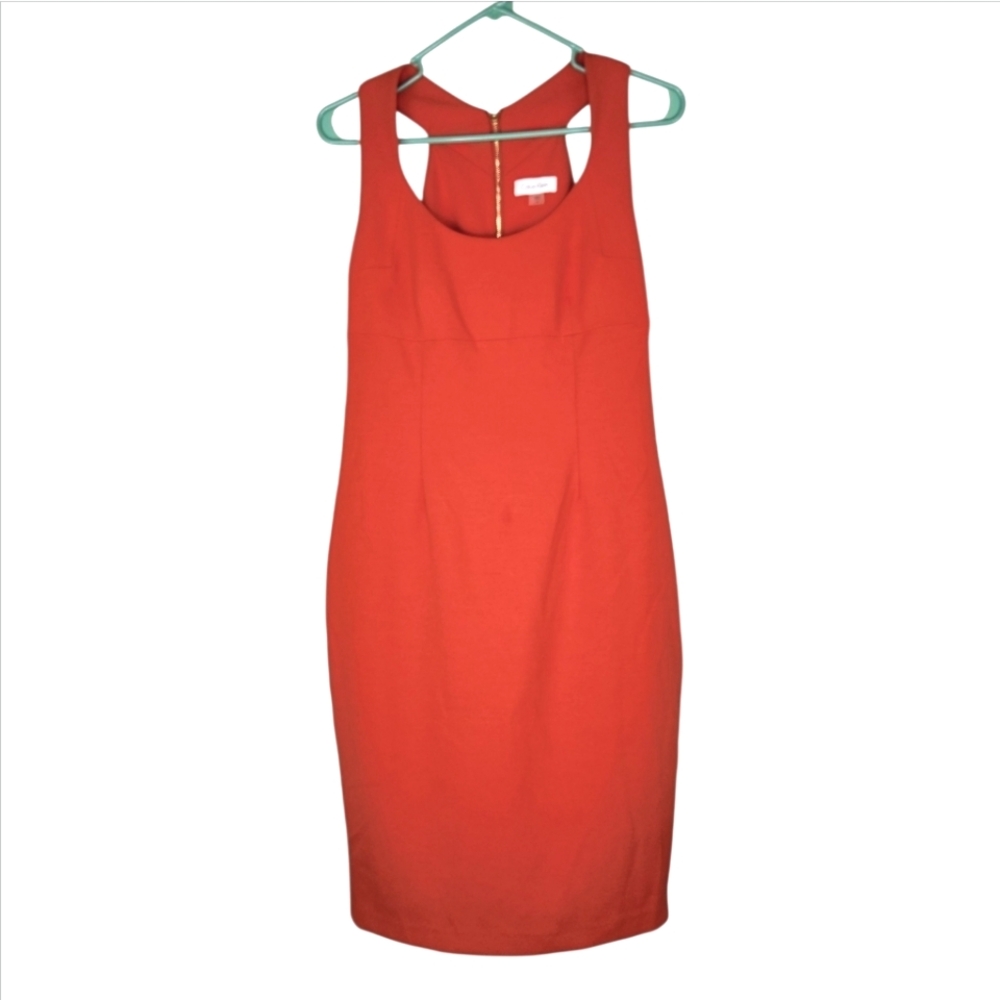 Calvin Klein Orange Racerback Gold Dual Zip Bodycon Sheath Dress Size 4